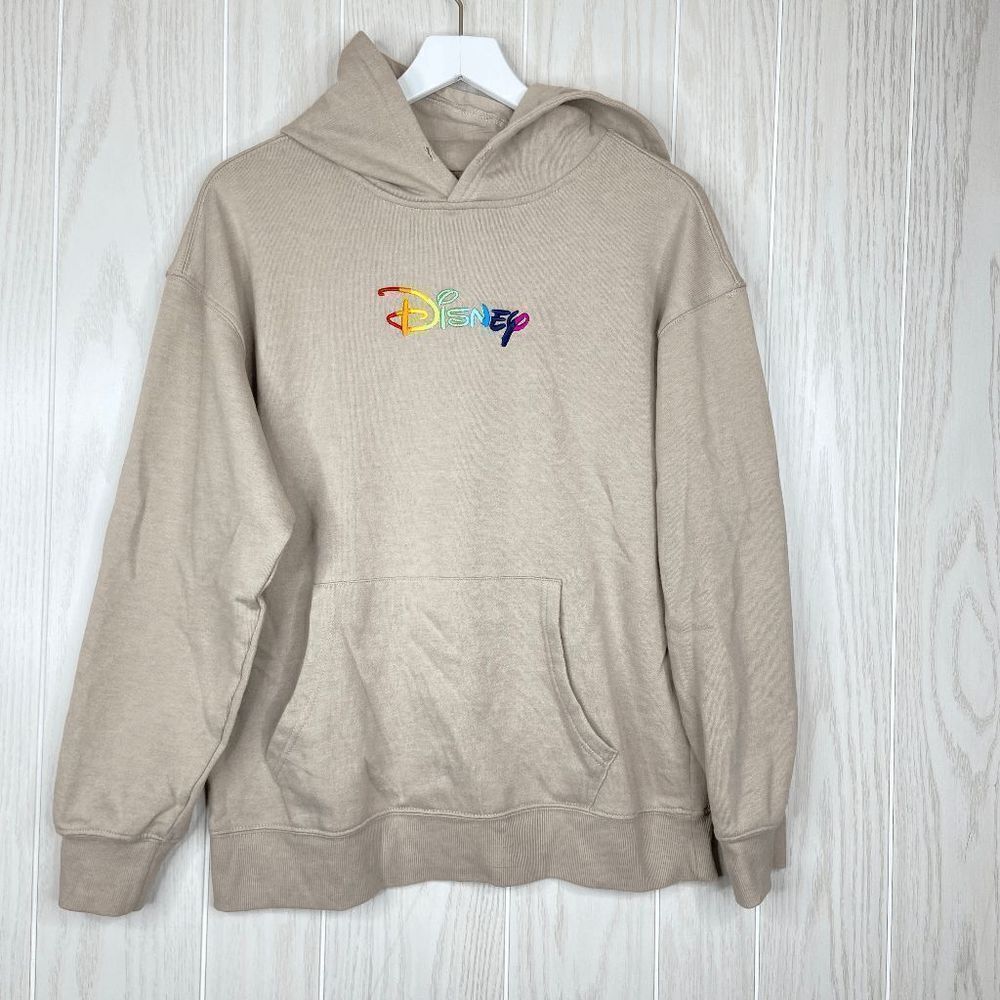 Disney Embroidered Logo Kangaroo Pocket Hoodie Women's Tan Size Large